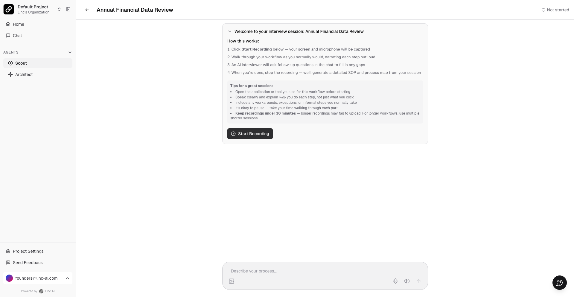 Pre-recording welcome screen